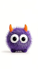 Purple Fluffy Monster Toy for White Background.