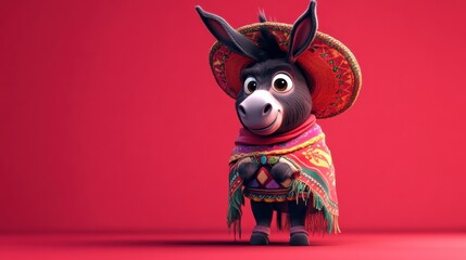 Donkey dressed in a vibrant traditional Mexican-style costume.