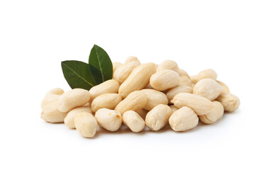 Pile of fresh peeled peanuts isolated on white