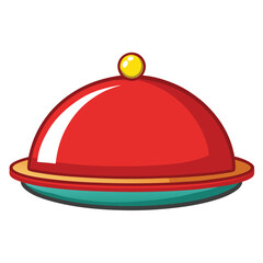 Silver food cover on a white background, resembling a hotel service tray or cloche, with a shiny metal finish, designed as a 3D vector illustration