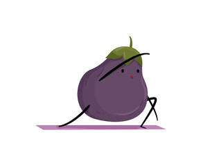 Vector illustration of an eggplant character stretching on a mat.