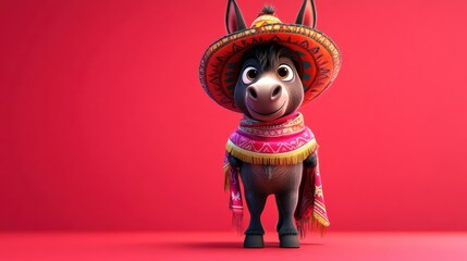 Donkey dressed in a vibrant traditional Mexican-style costume.
