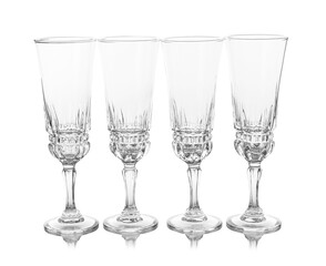 Many empty clean glasses isolated on white