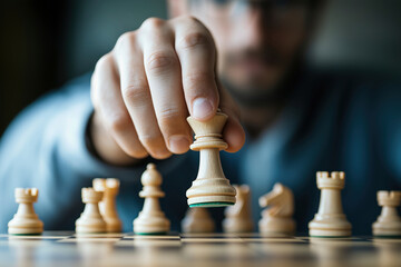 Strategic Chess Move: A Close-Up of a Player Making a Calculated Move During a Game