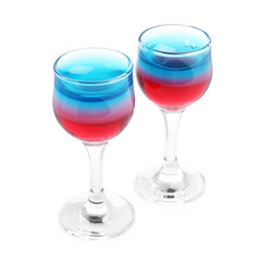 Layered cocktails in colors of American flag isolated on white