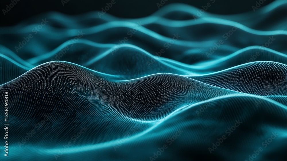 Poster abstract blue particle waves digital background
