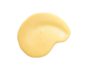 Tasty cheese dipping sauce isolated on white, top view