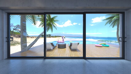 Fototapeta premium プール付き住宅 3DCGレンダリング