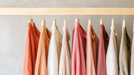 Close-up of hand-dyed organic cotton fabrics hanging in a row for textile inspiration