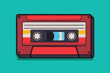 Fototapeta premium A bright and playful illustration featuring a customizable semi flat videotape design on a teal background, Videotape Customizable Semi Flat Illustration