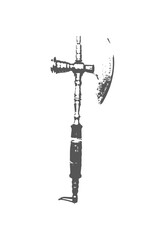 A detailed vector illustration of a vintage-style kitchen cleaver or axe with a decorated handle.