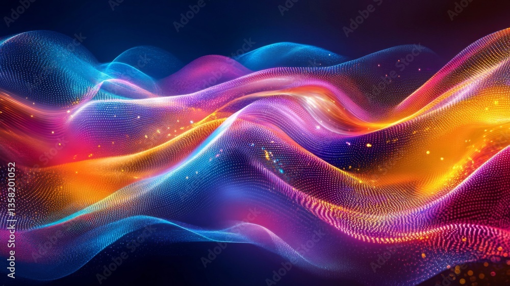 Poster abstract colorful waves of particles background