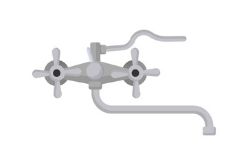 Vector illustration of a vintage cross handle faucet. The faucet features a classic design with cross handles, suitable for traditional bathrooms.