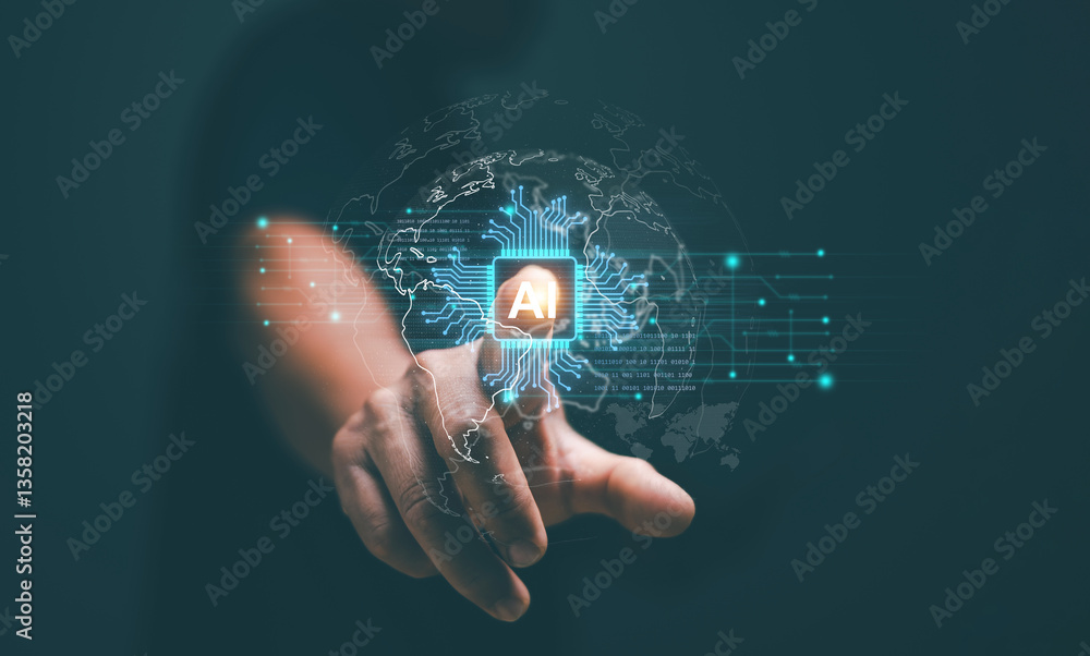 Leinwandbilder artificial intelligence or ai of futuristic technology concept, hands pointing virtual global networ
