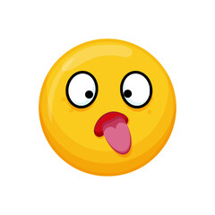 Vector illustration of a yellow emoticon with cross-eyes and tongue sticking out.