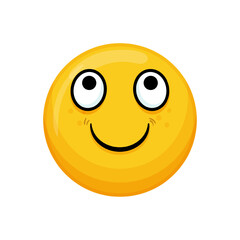 Vector illustration of a yellow emoticon with a happy expression, round eyes and a closed smile.