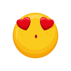 Fototapeta premium Vector illustration of a yellow emoticon with heart-shaped eyes and a small mouth.