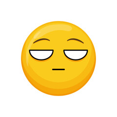 Vector illustration of a yellow emoticon with an unimpressed expression, straight mouth and closed eyes.