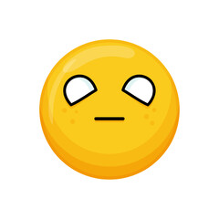 Vector illustration of a yellow emoticon with an expressionless face, outlined eyes and a straight mouth.