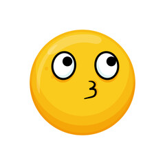 Fototapeta premium Vector illustration of a yellow emoticon with a kissing expression, puckered lips and large eyes.