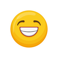 Fototapeta premium Vector illustration of a yellow emoticon with a happy expression and a wide smile.