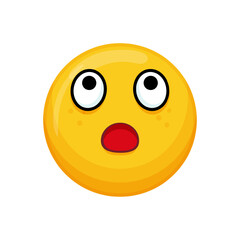 Vector illustration of a yellow emoticon with a surprised expression, wide eyes and open mouth.
