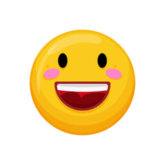 Vector illustration of a yellow emoticon with a happy expression, pink cheeks and a wide smile.