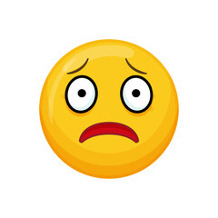 Vector illustration of a yellow emoticon with a worried expression, downturned mouth and large eyes.