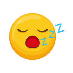 Vector illustration of a yellow emoticon with a sleeping expression, open mouth and Zzz symbols.