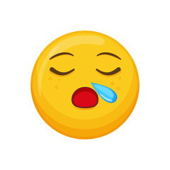 Vector illustration of a yellow emoticon with a crying expression, closed eyes and a tear.