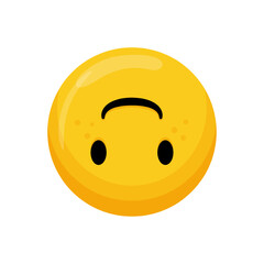 Vector illustration of a yellow emoticon with an upside down expression and a curved smile.