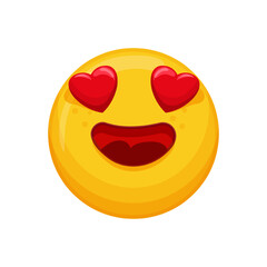 Vector illustration of a yellow emoticon with heart-shaped eyes and a smile.