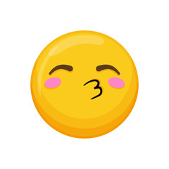 Fototapeta premium Vector illustration of a yellow emoticon with a kissing expression, closed eyes and a number three representing a kiss.