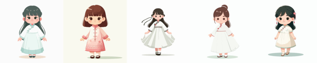 girl vector wearing traditional chinese clothes