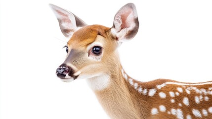 Whitetail Fawn Portrait Against White Background