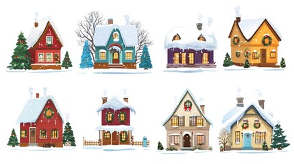Fototapeta premium Beautiful Isolated Christmas Winter House Exteriors Home Build Image for Seasonal Graphic Projects