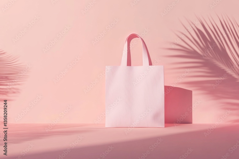 Poster minimalistic tote bag display on solid pastel background for branding design