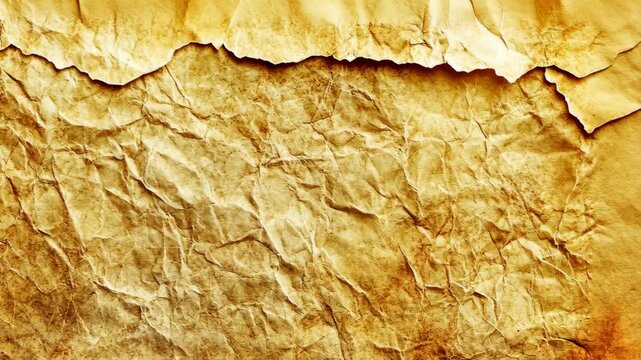 Old crumpled paper texture with warm hues and intricate creases for artistic backgrounds or design projects