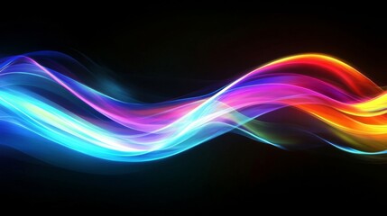 Abstract Colorful Glowing Wave on Black Background