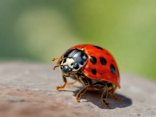 Naklejka premium Ladybug on Rock with Closeup, and Nature.