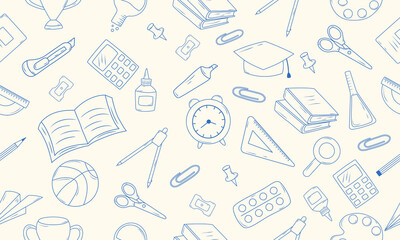 A set of hand-drawn school supplies icons. Education design elements. Vector illustration.