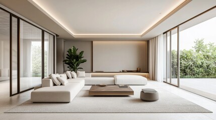 Modern Minimalist Living Room with Beige Sectional Sofa