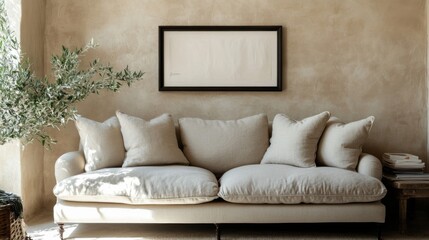 Beige Linen Sofa in Minimalist Living Room