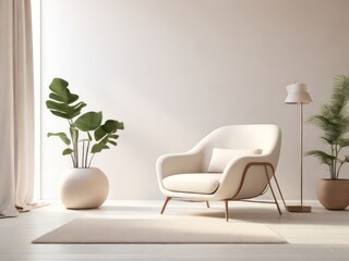 Minimalist Beige Living Room Interior.