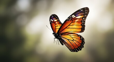 Fototapeta premium Monarch Butterfly in Flight with Forest.