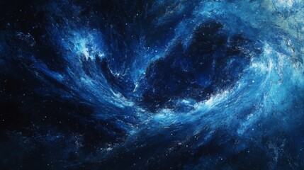 Blue Cosmic Nebula in Dark Space