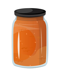 Vector illustration of a jar filled with orange jam, featuring a glass jar with a brown lid. The scene captures preserved food in a container.