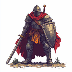 8-bit pixel-style video game knight design