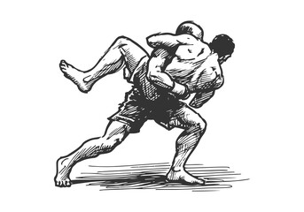 Mixed Martial Arts Fighter hand drawn sketch vector illustration