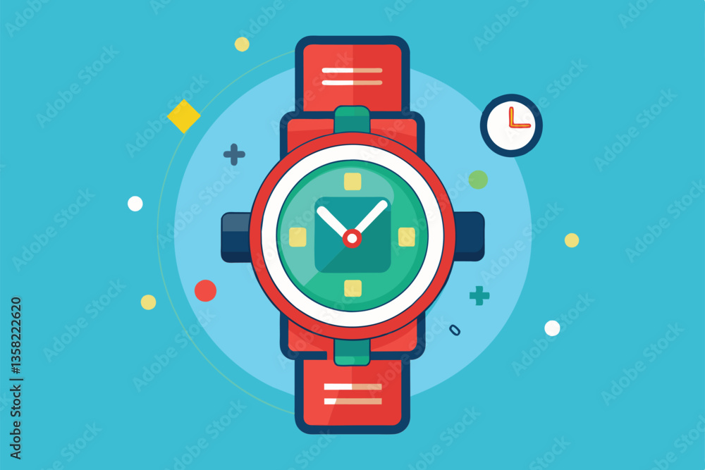 Poster a colorful app design for a customizable watch featuring a unique, stylish interface and clear displ
